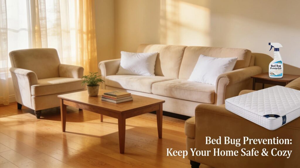 Cozy living room representing clean furniture and home protection against bed bugs