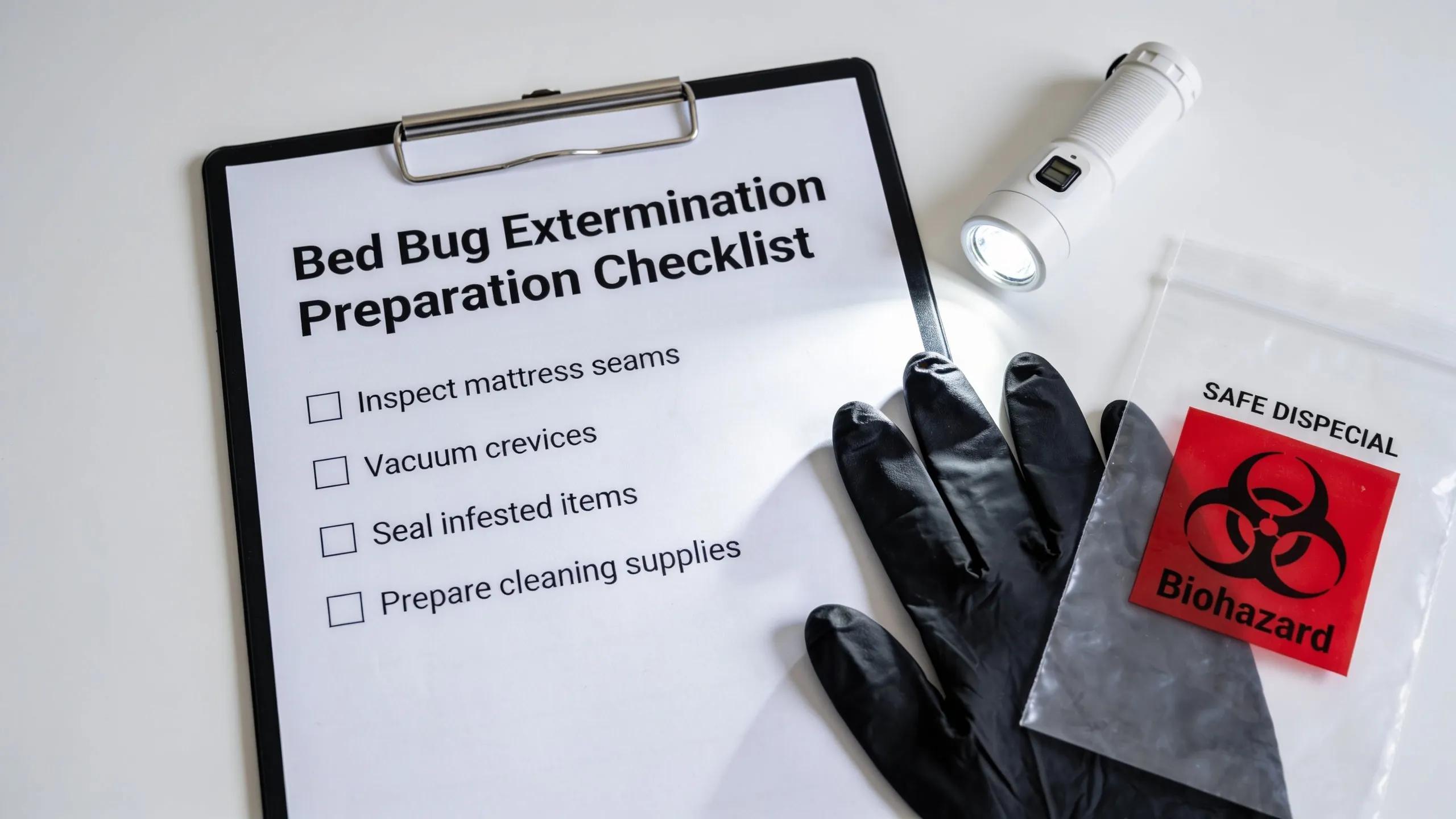 How to Prepare a Home Before Bed Bug Furniture Removal: A Step-by-Step Guide 1 Checklist for bed bug extermination steps with safety gear