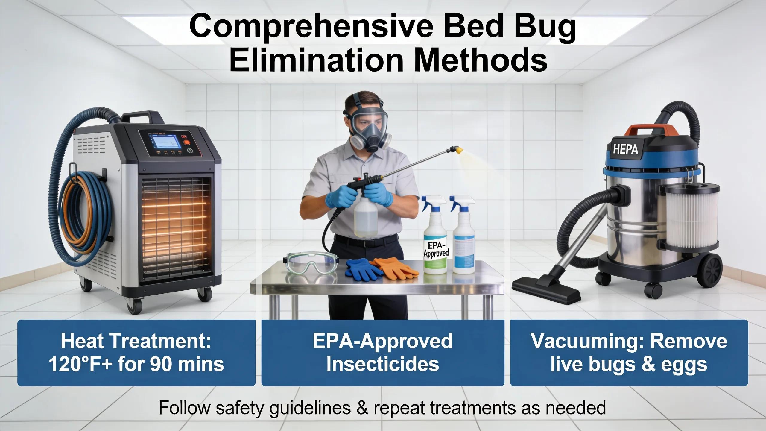 Illustration of pest control methods used to eliminate bed bugs before disposal