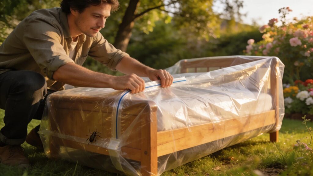 Homeowner sealing furniture for eco-friendly disposal