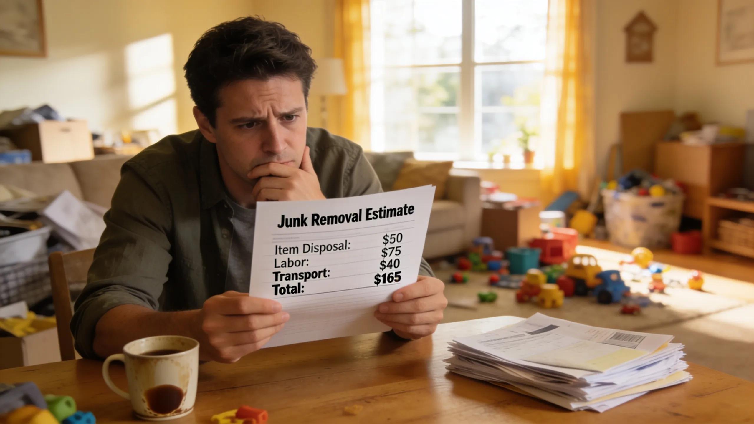 Homeowner reviewing potential hidden fees for junk removal services