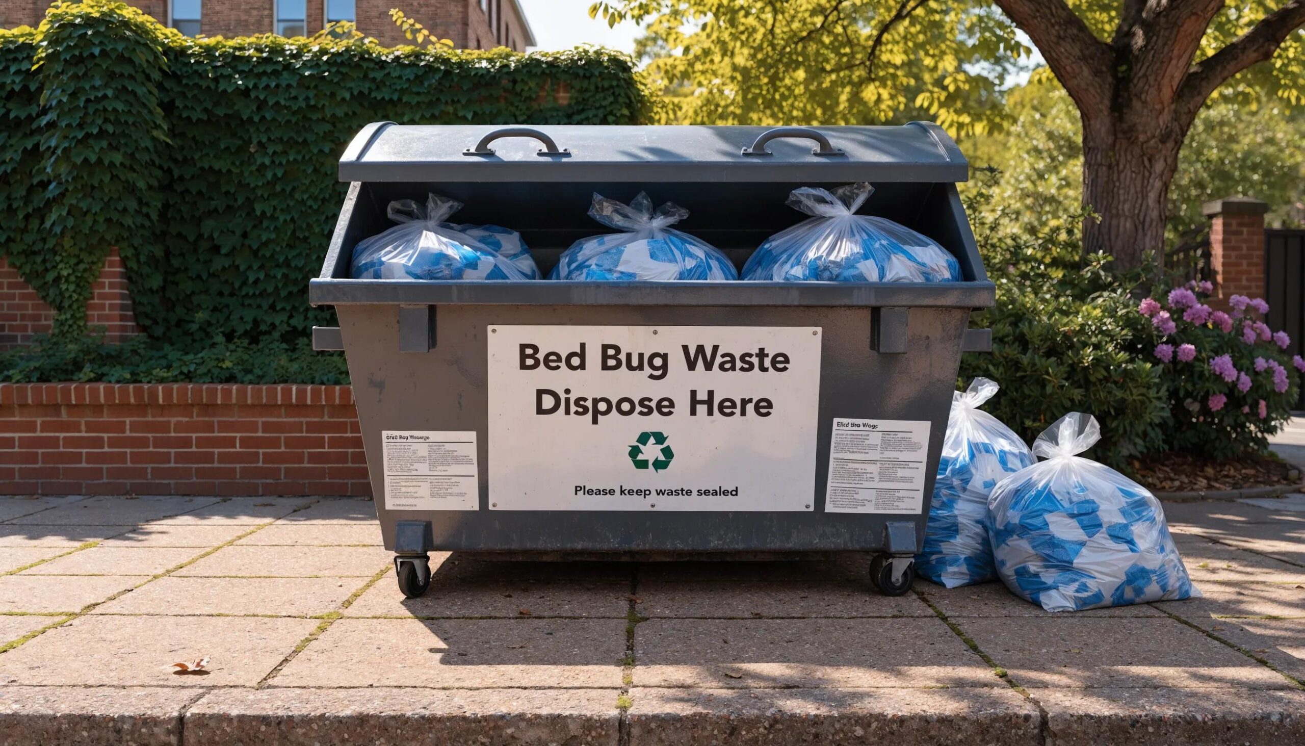 Eco-friendly disposal practices for bed bug-infested waste showing proper methods and organized waste management