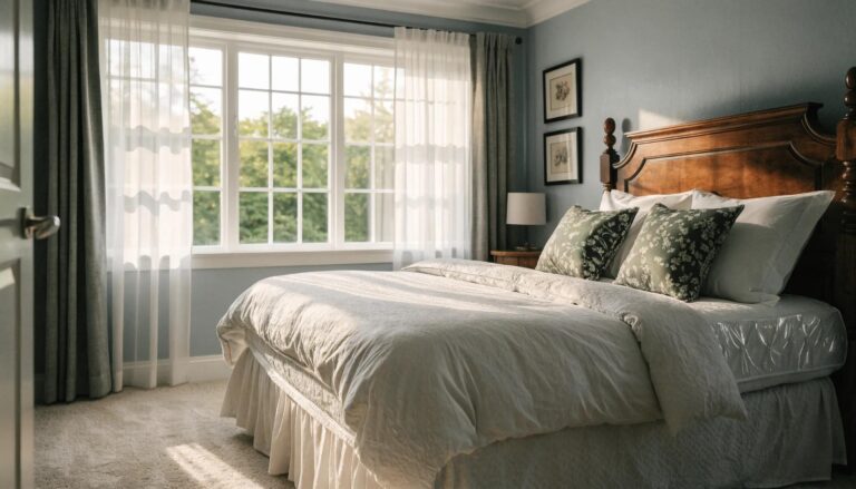 Welcoming bedroom scene illustrating a bed bug-free environment with a protected mattress