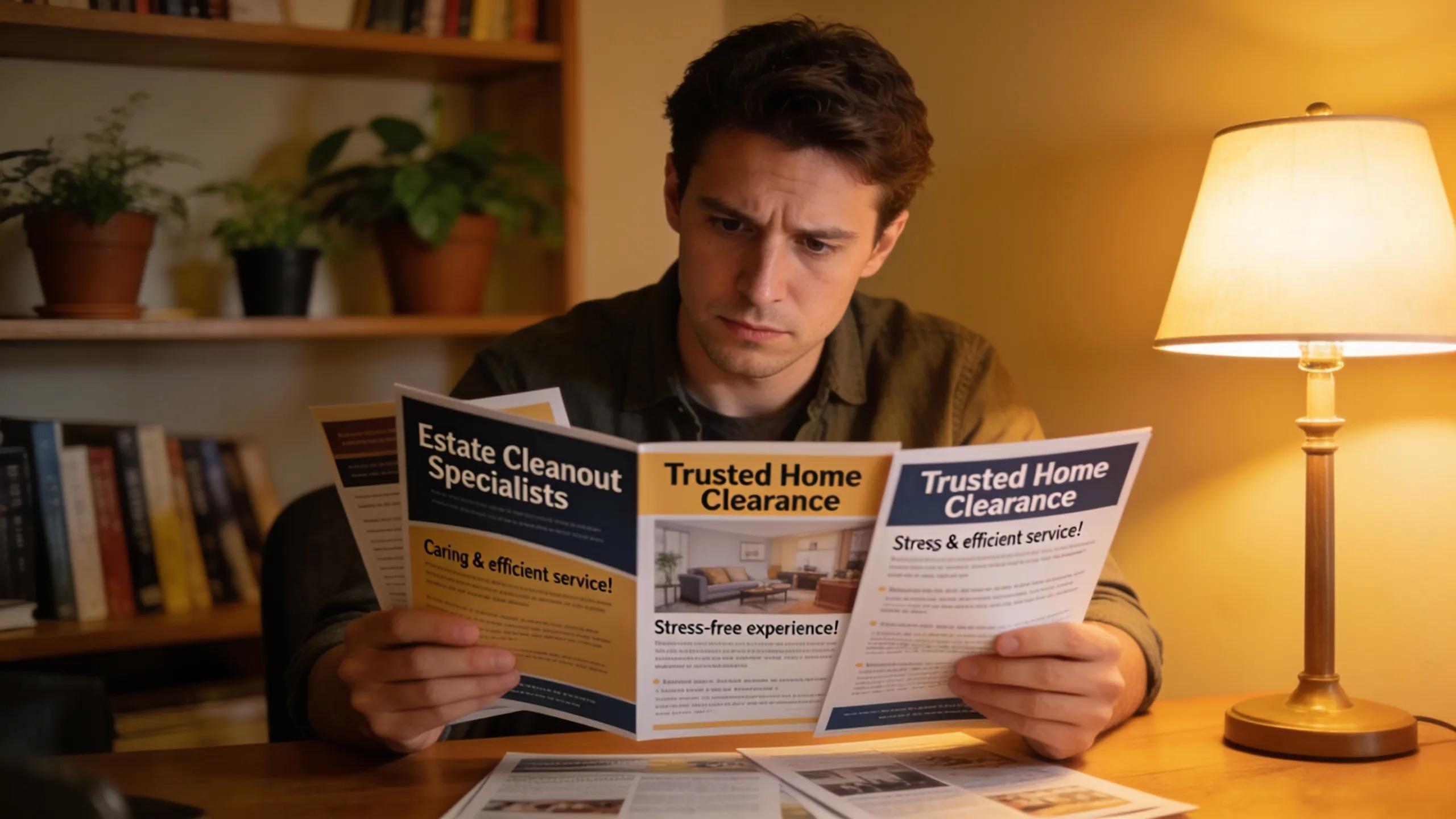 Individual assessing estate cleanout services, reflecting the importance of careful selection and informed choices
