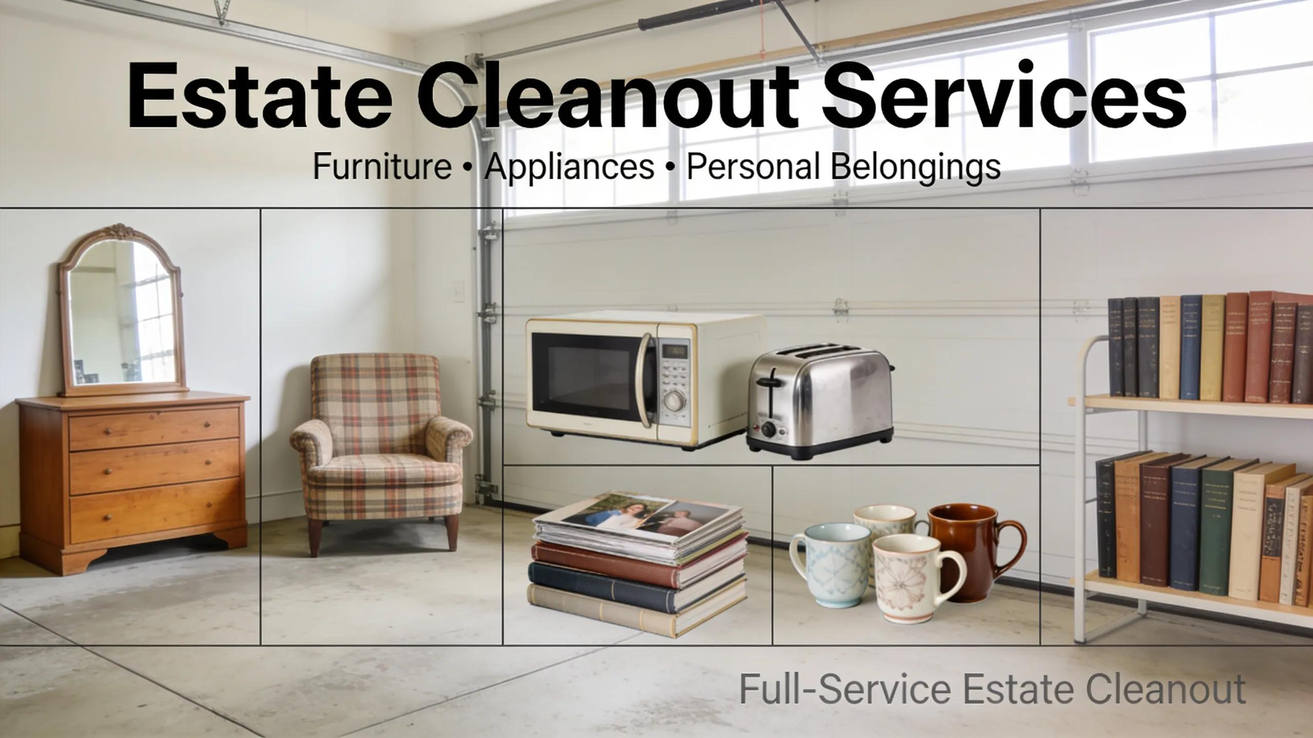 Diverse range of items commonly found in estate cleanout, illustrating typical services like donation and removal