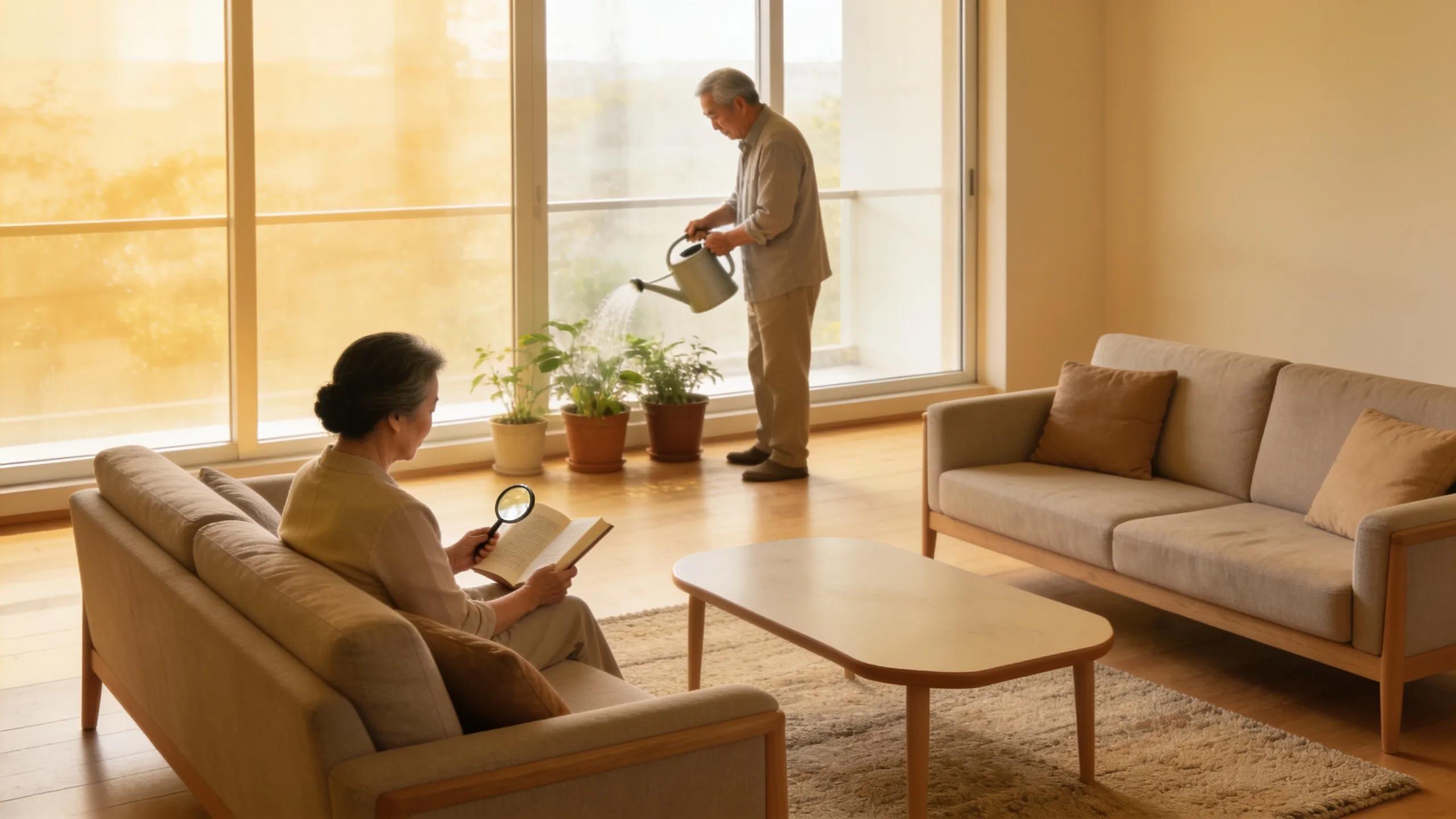 Decluttered senior living space promoting safety and comfort