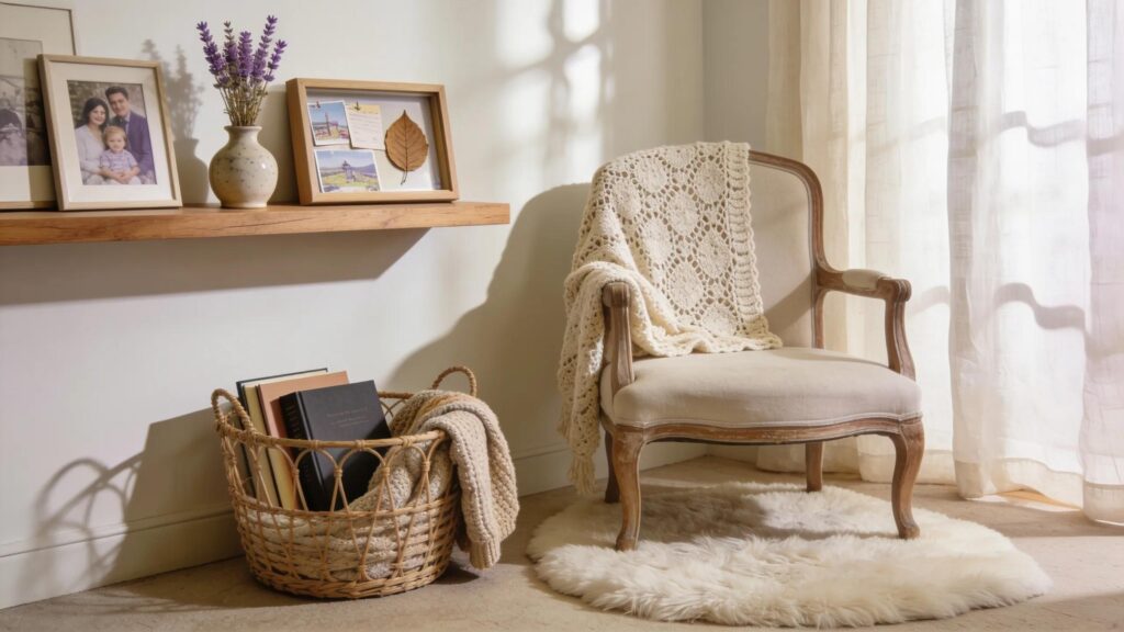 Inviting organized space displaying sentimental items, evoking warmth and nostalgia