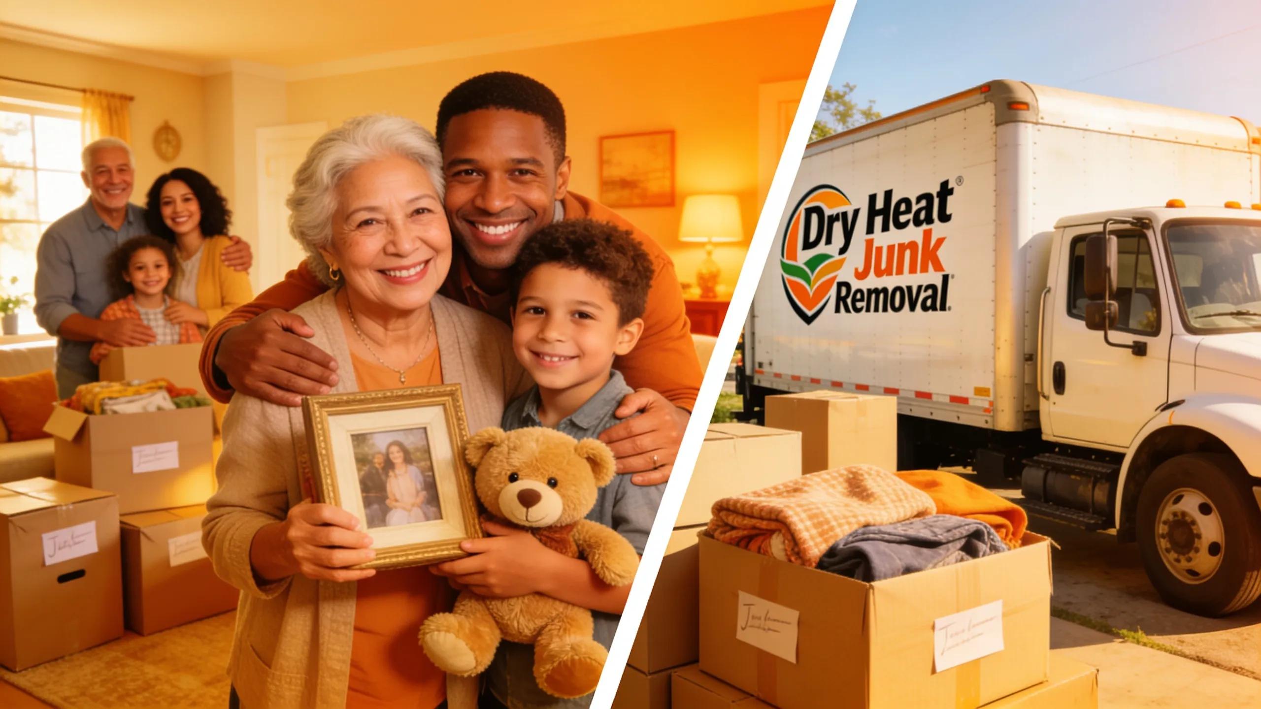 Families receiving compassionate support from Dry Heat Junk Removal during the downsizing process, emphasizing emotional connection and satisfaction.