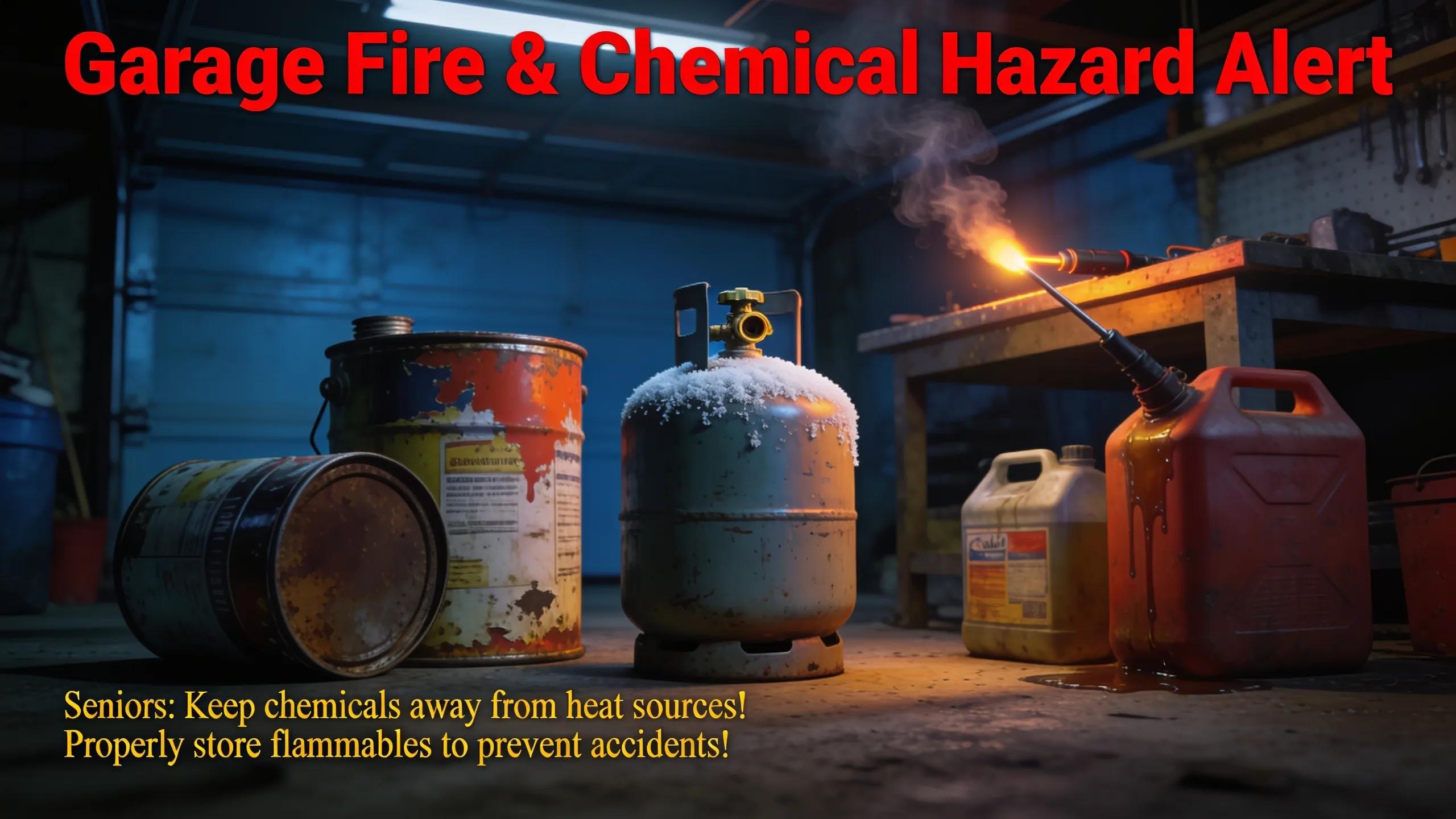Visual representation of fire and chemical hazards in garages for senior safety