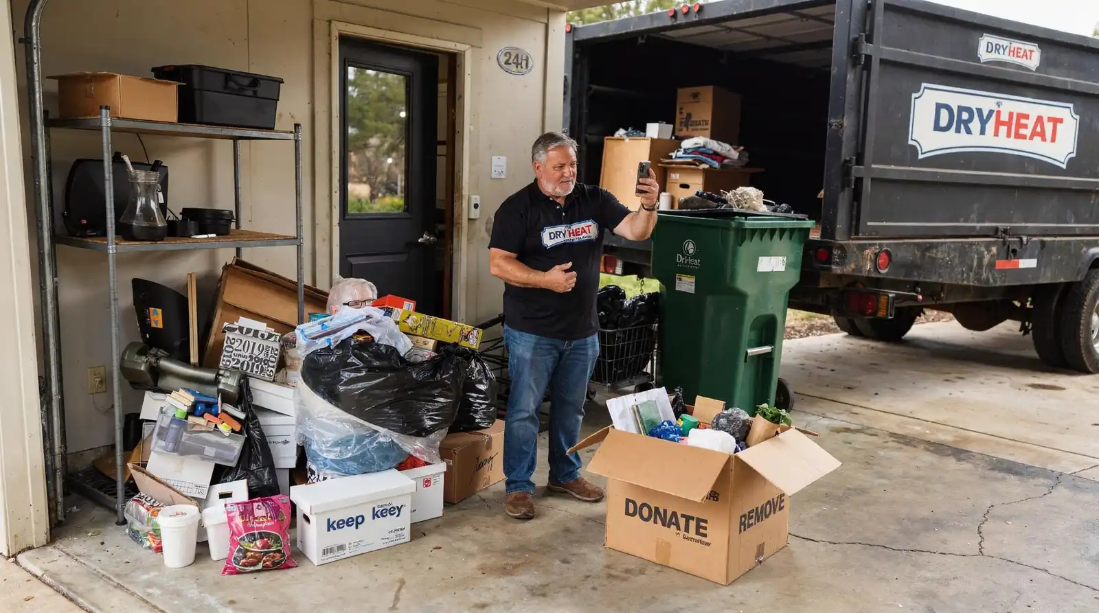 Crews offer no-rush appointments and help separating keep, donate, and remove piles.; The process starts